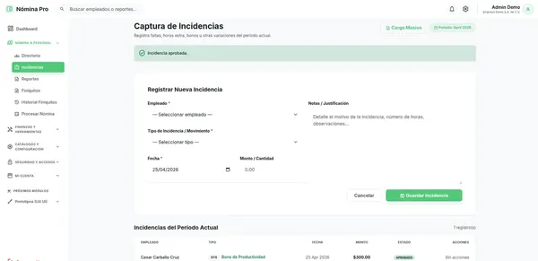Gestión de incidencias, vacaciones y ajustes para la pre-nómina